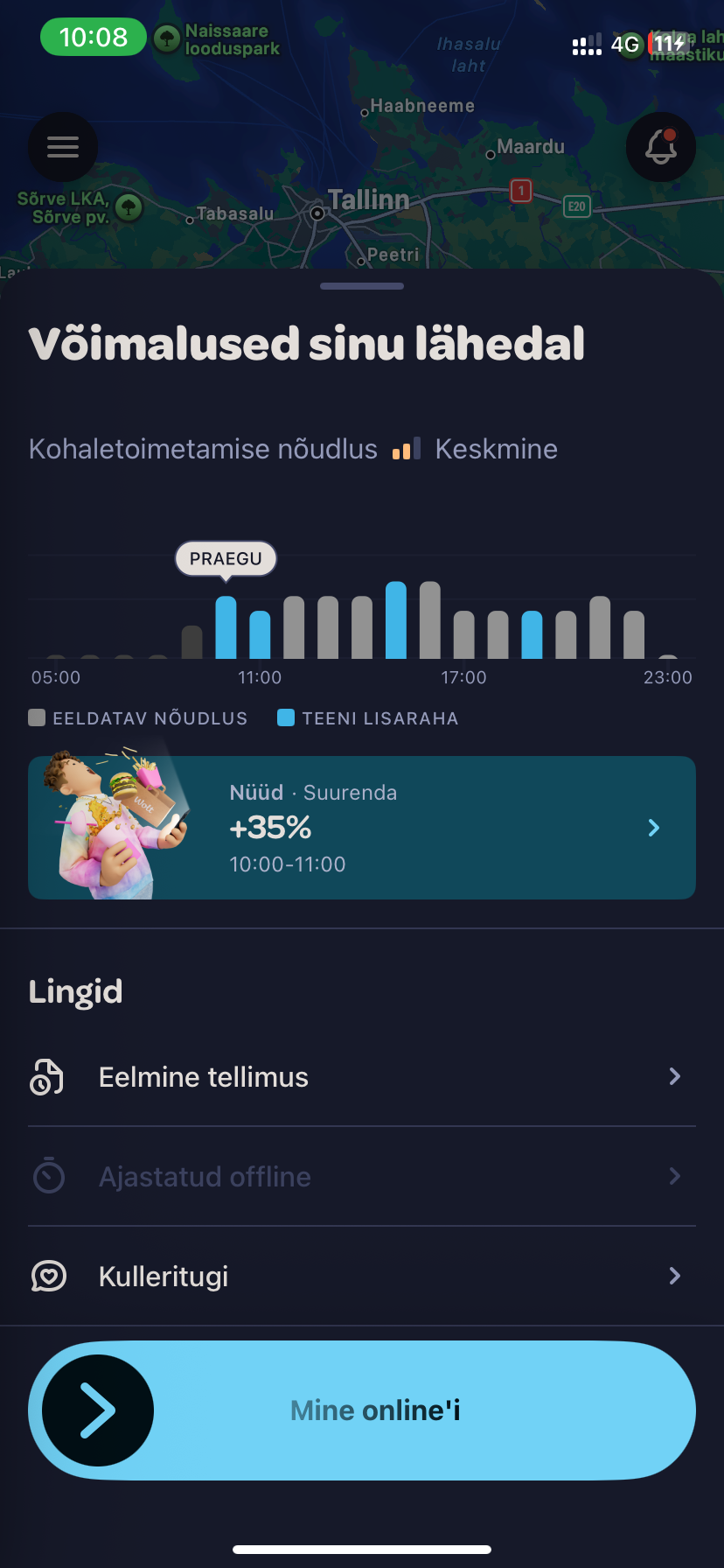 Wolt Partner App Eestis: avaleht, nõudluse prognoos, lisatasu ja online-nupp