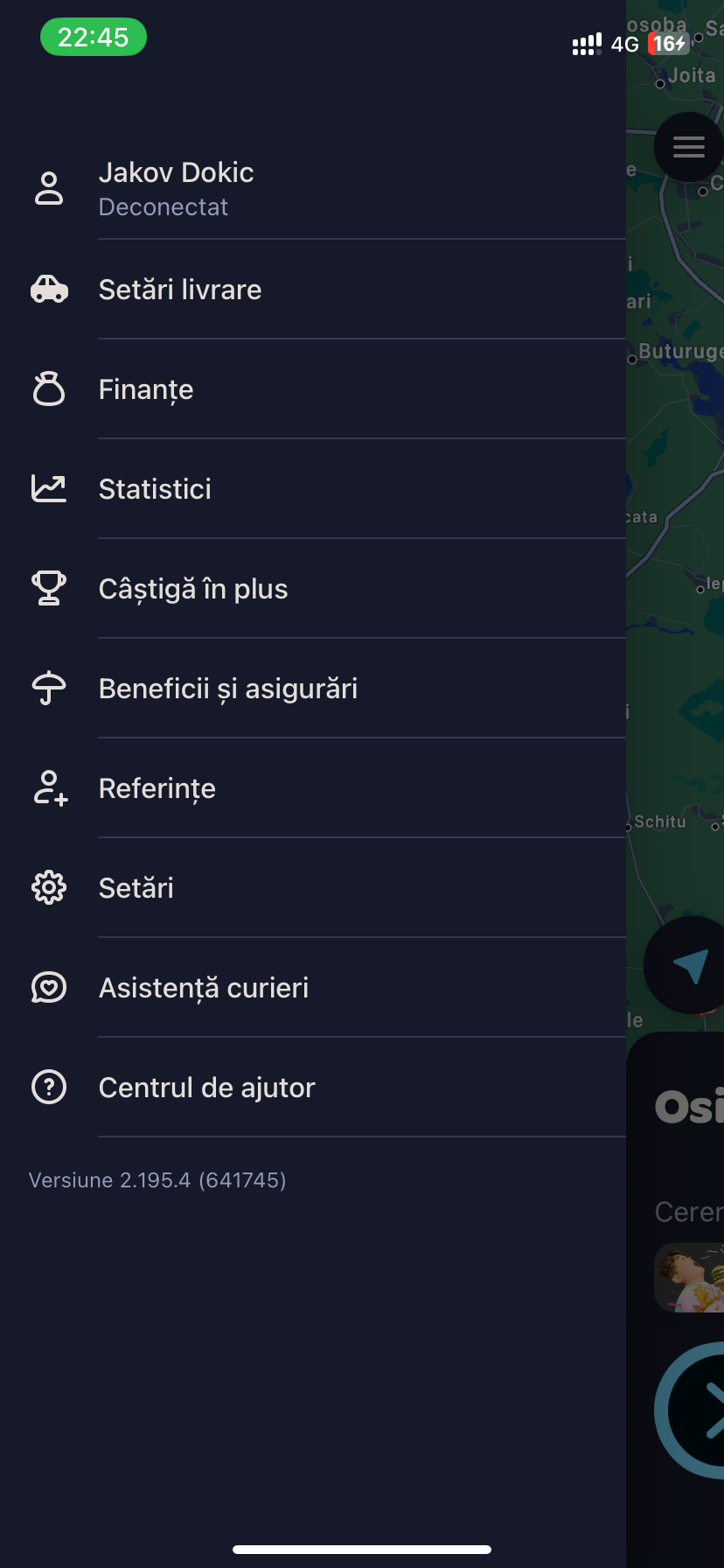 Meniul Wolt Partner App în România cu finanțe, statistici, Boost, asigurări și asistență pentru curieri
