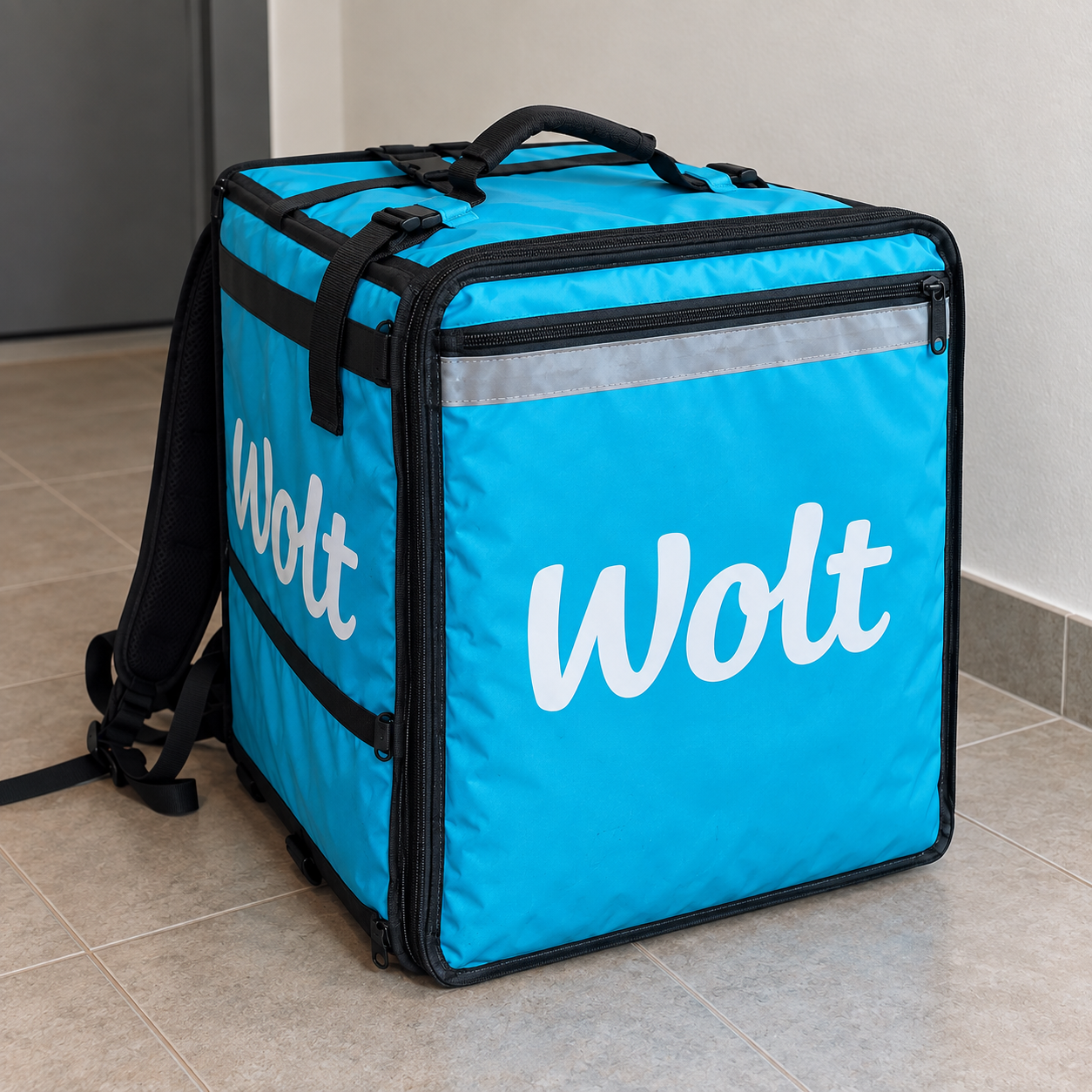 Wyposażenie kuriera Wolt: torba kurierska, powerbank i ubrania